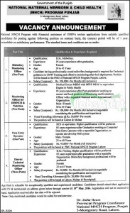 National MNCH Program Jobs 2014 Govt. of the Punjab Lahore