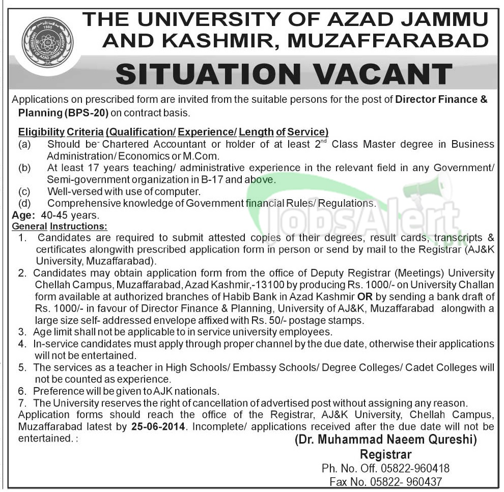University of azad jammu and kashmir jobs 2014