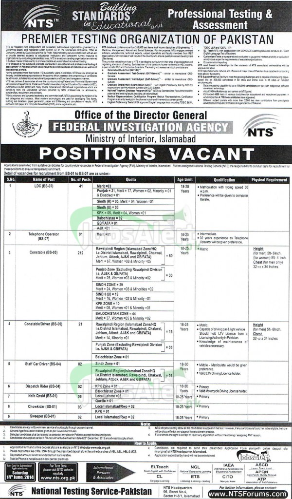 FIA Jobs 2014 NTS Test Download Application Forms