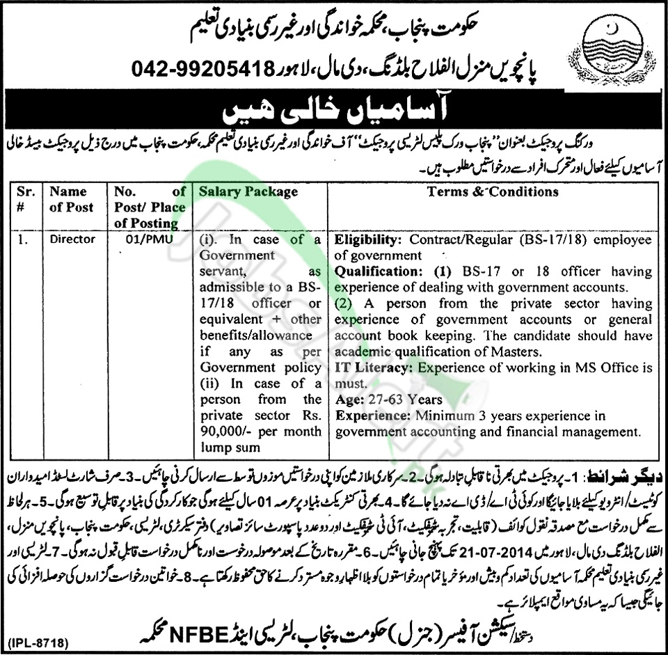 Literacy & Non Formal Basic Edu. Department Jobs 2014 Govt. of Punjab ...