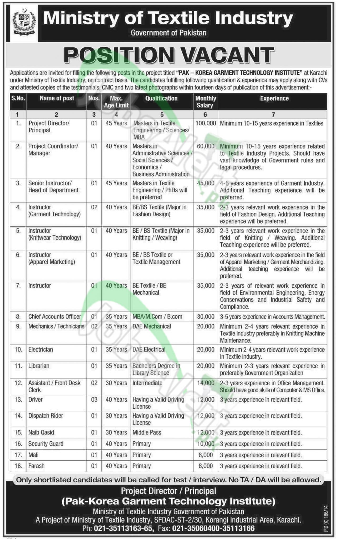 Ministry of Textile Industry Karachi