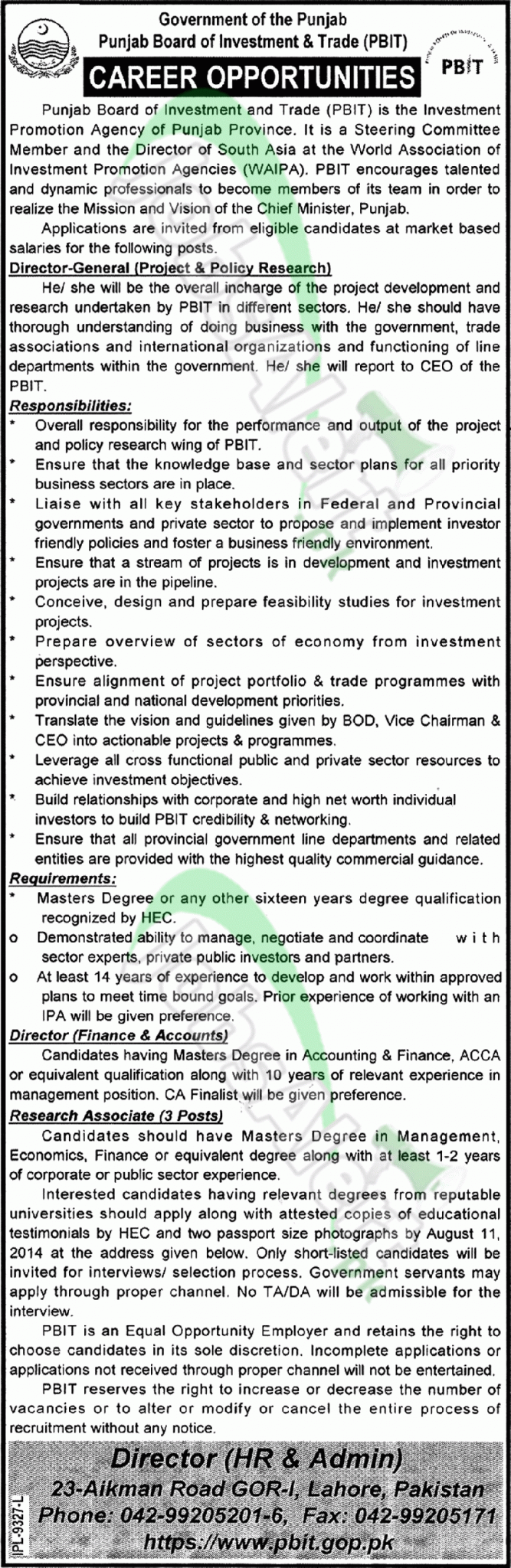 Punjab Board of Investment & Trade (PBIT) Lahore