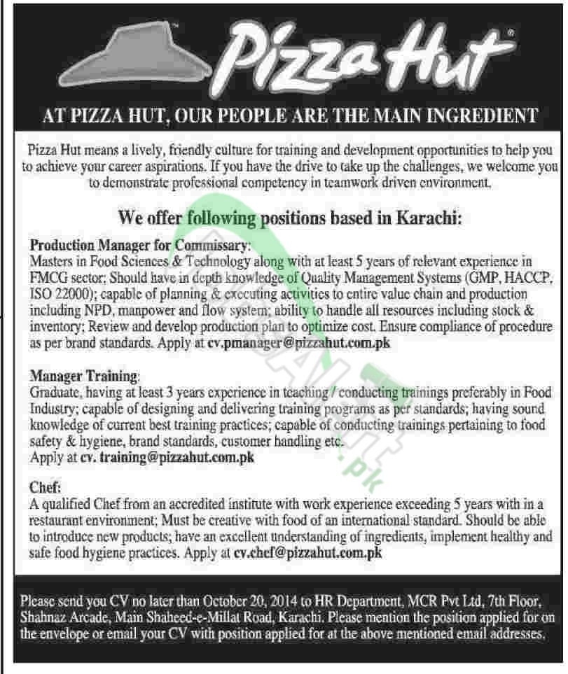 Pizza Hut Jobs Opportunities 2014 in Karachi Apply Online JobsAlert.pk