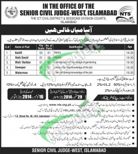 Senior Civil Judge-West NTS Jobs Opportunities 2014 Islamabad