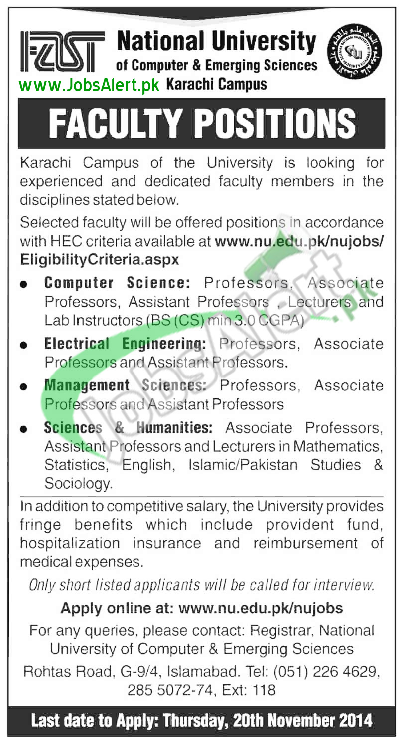 Jobs in FAST National University 2014 for Faculty Positions