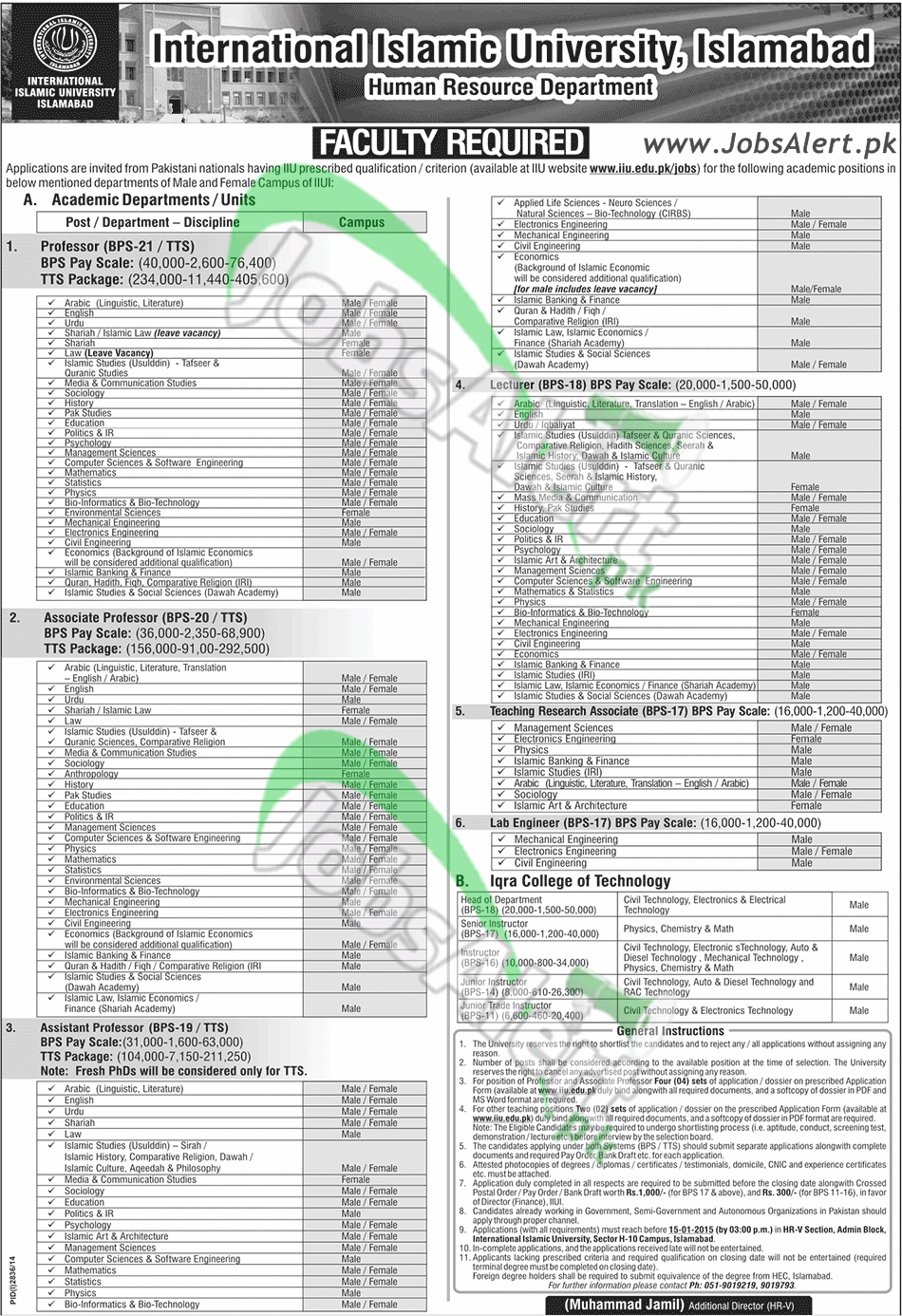 Www Iiu Edu Pk Jobs