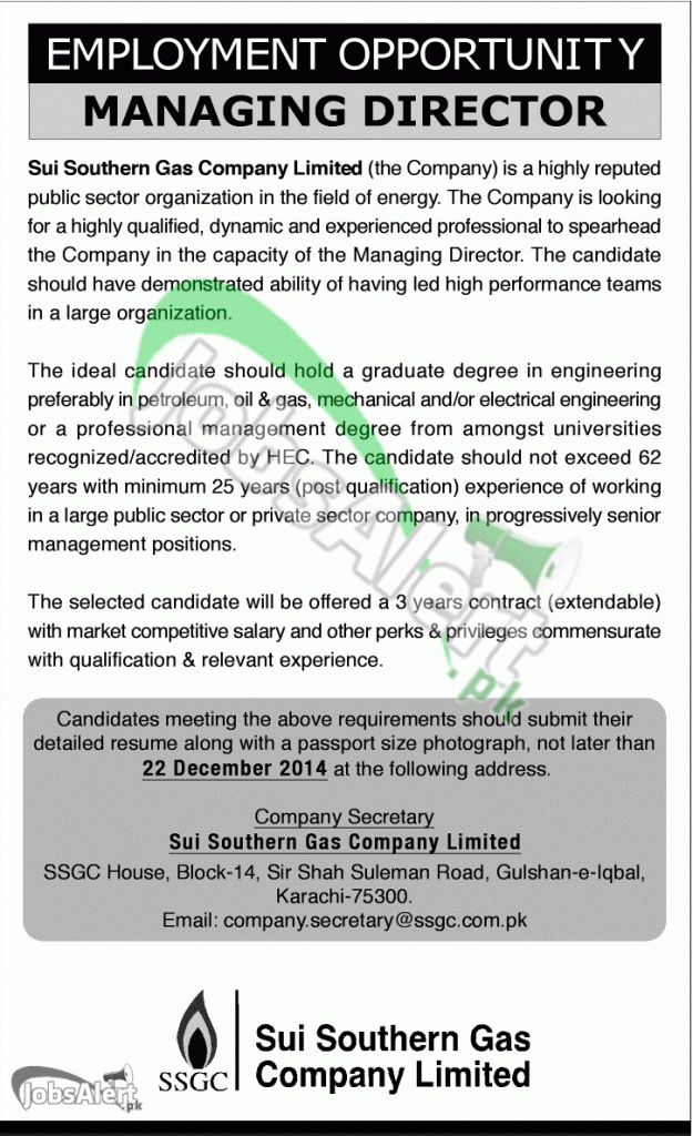 (SSGC) Sui Southern Gas Company Jobs 2014 Latest Advertisement Jobs