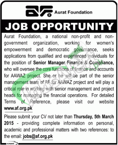 Aurat Foundation Islamabad Jobs