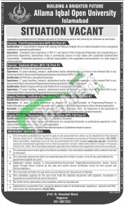 Allama Iqbal Open University Islamabad Jobs