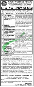 Cadet College Petaro Jobs