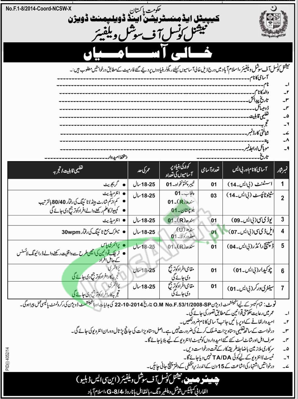 Capital Administration & Development Division Islamabad Jobs