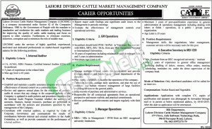 Cattle Market Management Company (CMMC) Lahore Jobs