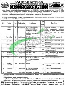 Lahore Division Cattle Market Management Company Jobs