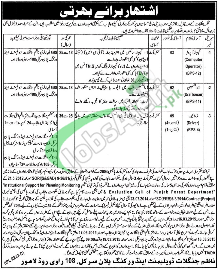 Jobs in Forest Department Lahore