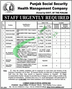 PSSHMC Lahore Jobs