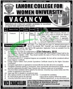 Lahore University For Women University (LCWU) Jobs 2015 Lahore University For Women University Jobs