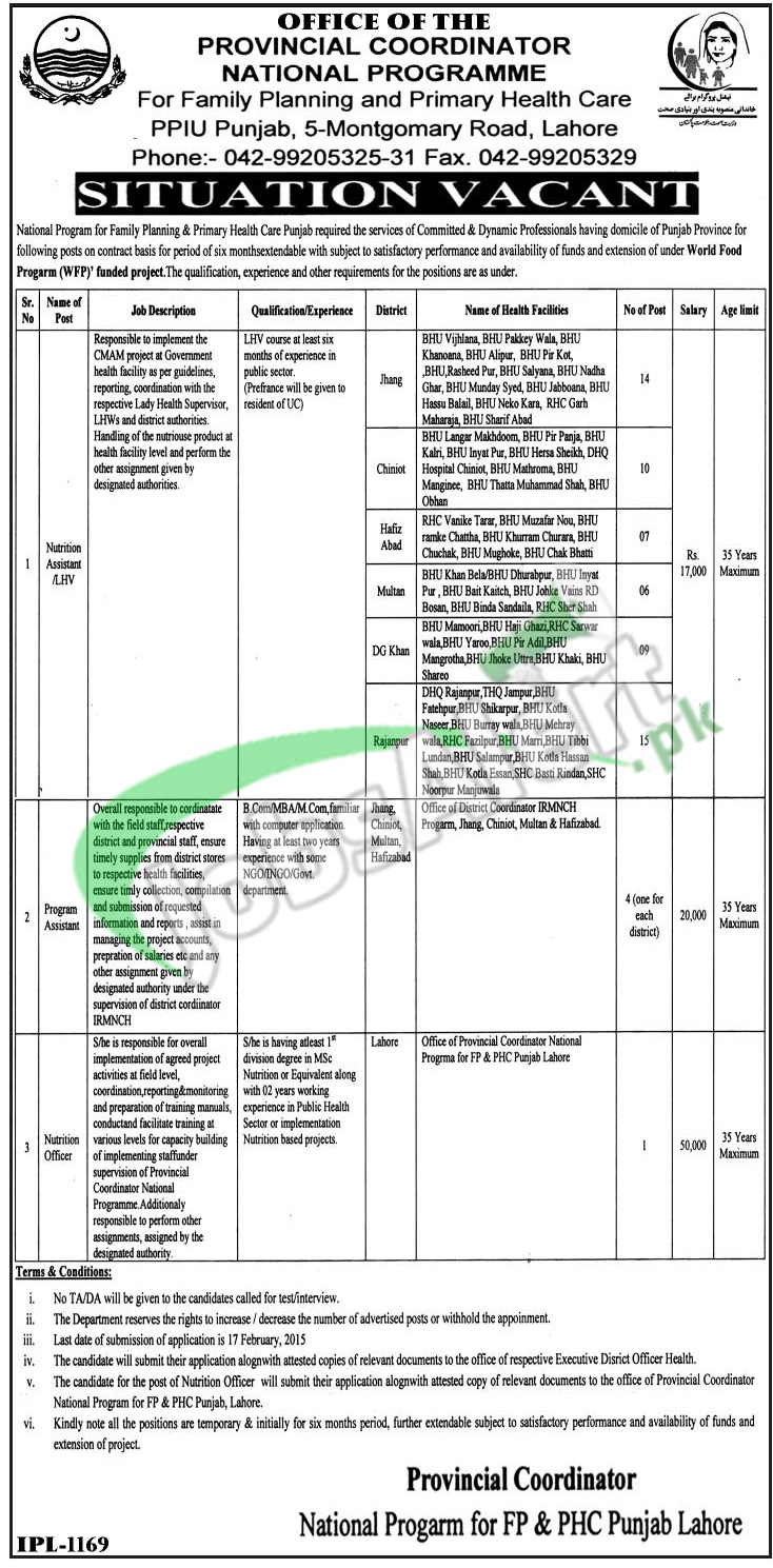 National Program for Family Planning & Primary Health Care Jobs