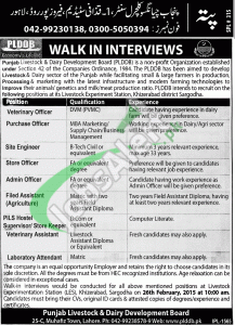 Punjab Livestock & Dairy Development Board (PLDDB) Jobs