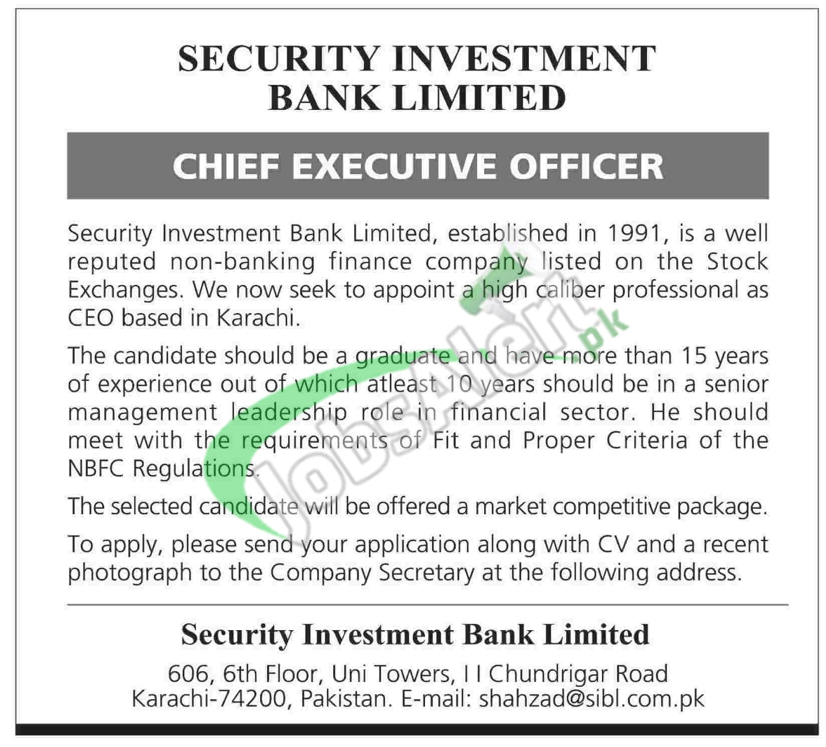 Sindh Investment Bank Ltd Jobs