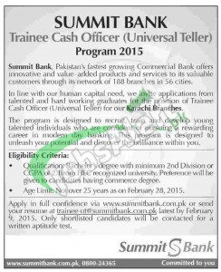 Summit Bank Trainee Cash Officer Program 2015