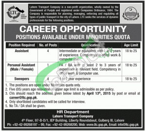 Govt of Punjab LTC Lahore Jobs 2015 Assistant (Male & Female) Apply Online LTC Lahore Jobs
