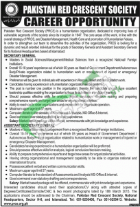 Pakistan Red Crescent Society Islamabad Jobs