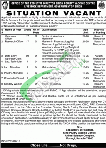 Sindh Poultry Vaccine Centre Karachi Jobs