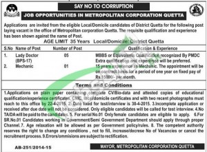 Metropolitan Corporation Quetta Jobs