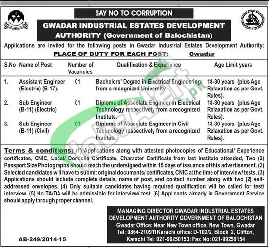 Gwadar Industrial Estate Development Authority Jobs
