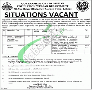 Population Welfare Department Punjab Jobs