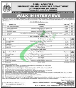 Information & Archives Department Sindh Karachi Jobs