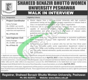 Jobs in Shaheed Benazir Bhutto University Peshawar
