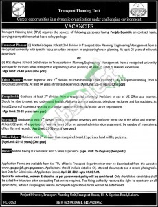 Transport Planning Unit Lahore Jobs