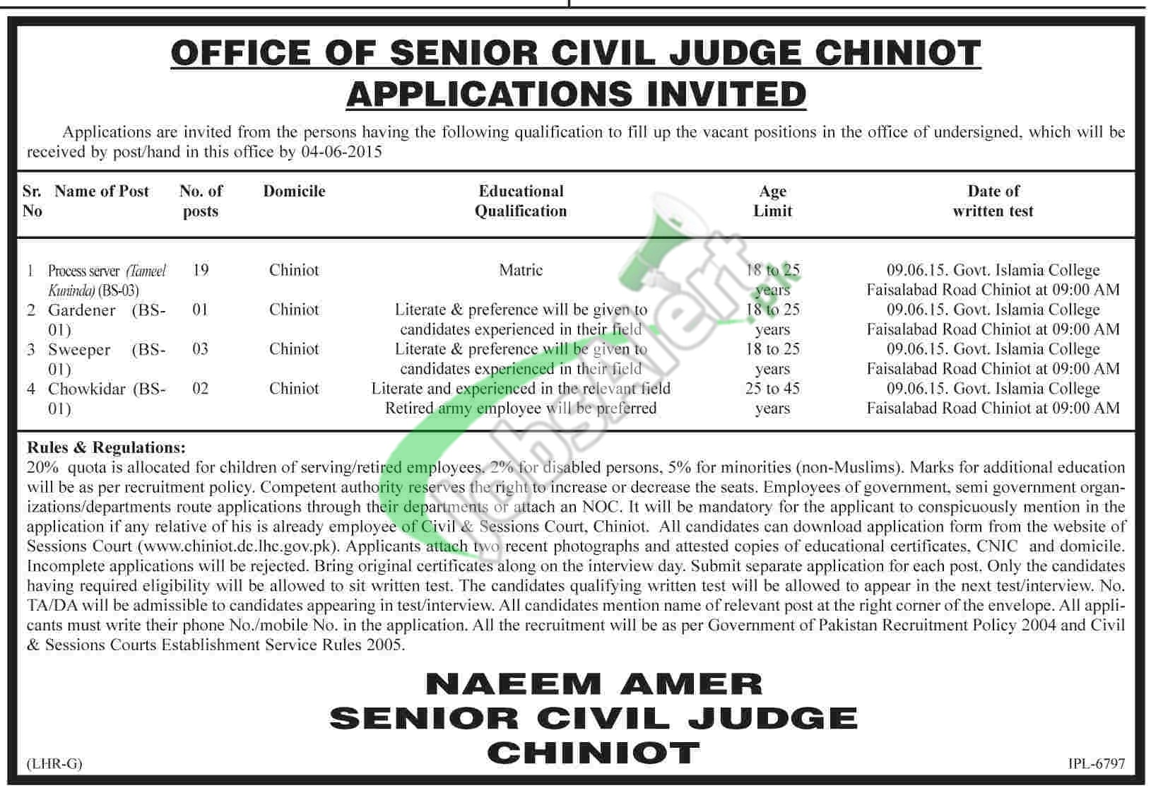 Civil Court Chiniot Jobs