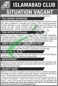 Jobs in Islamabad Club