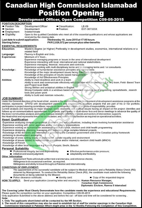 Canadian High Commission Islamabad Jobs