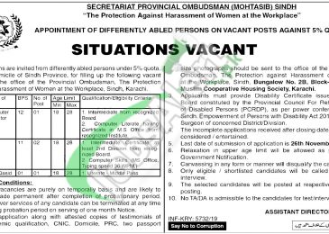 Secretariat Provincial Ombudsman Sindh Jobs 2019