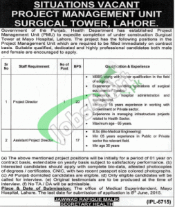 Project Management Unit Lahore Jobs