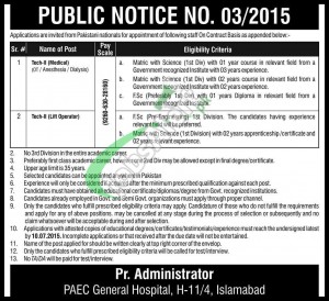 Jobs in PAEC Hospital Islamabad