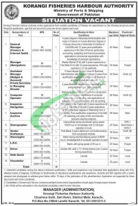 Korangi Fisheries Harbour Authority Jobs