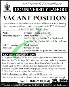 GC University Lahore Jobs