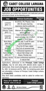 Cadet College Larkana Jobs