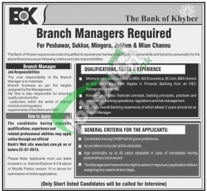 Bank of Khyber Jobs