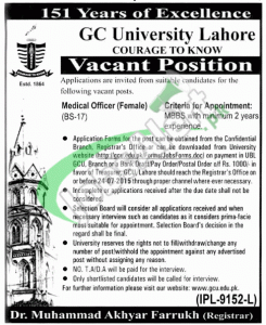 GCU Lahore Jobs