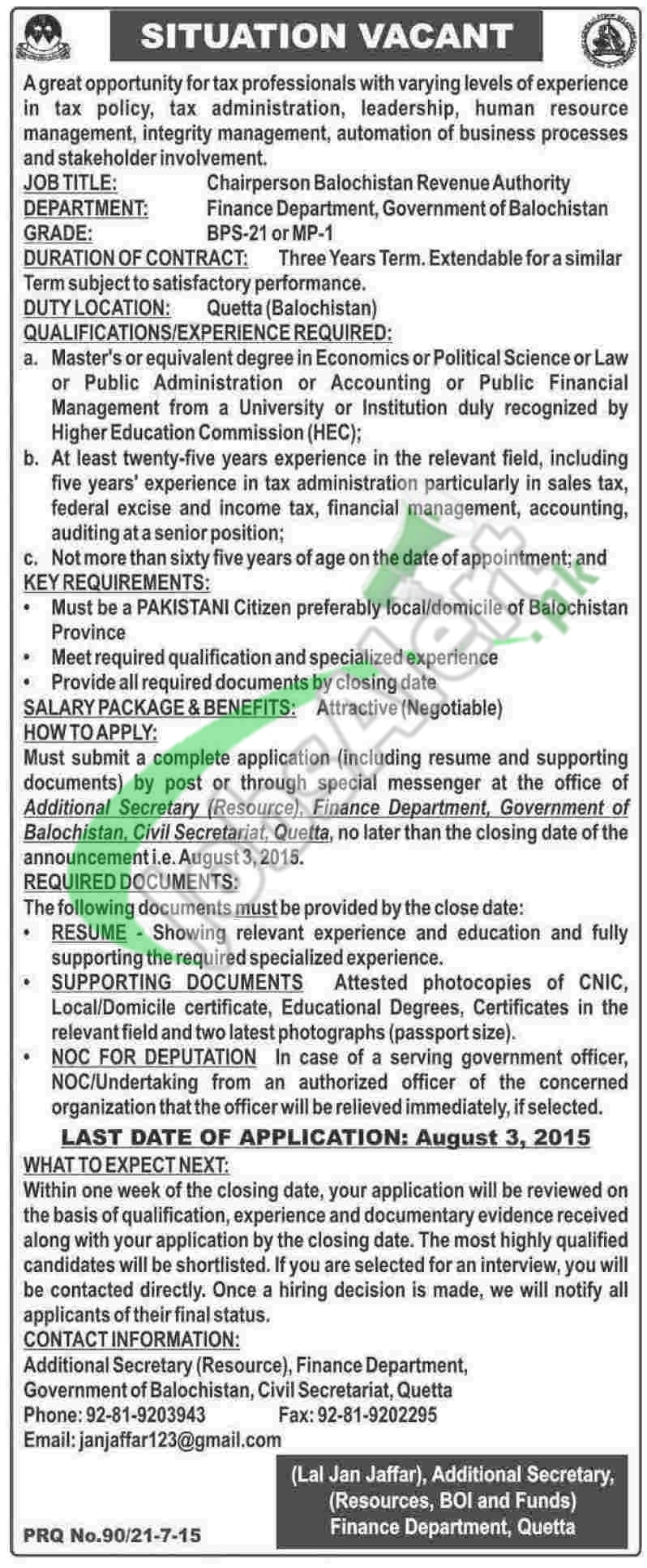 Finance Department Balochistan Jobs