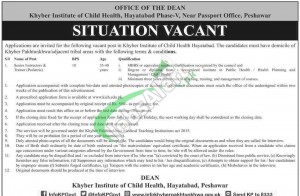 Khyber Institute of Child Health Peshawar Jobs