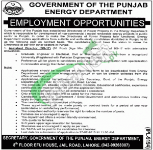 Energy Department Punjab Lahore Jobs