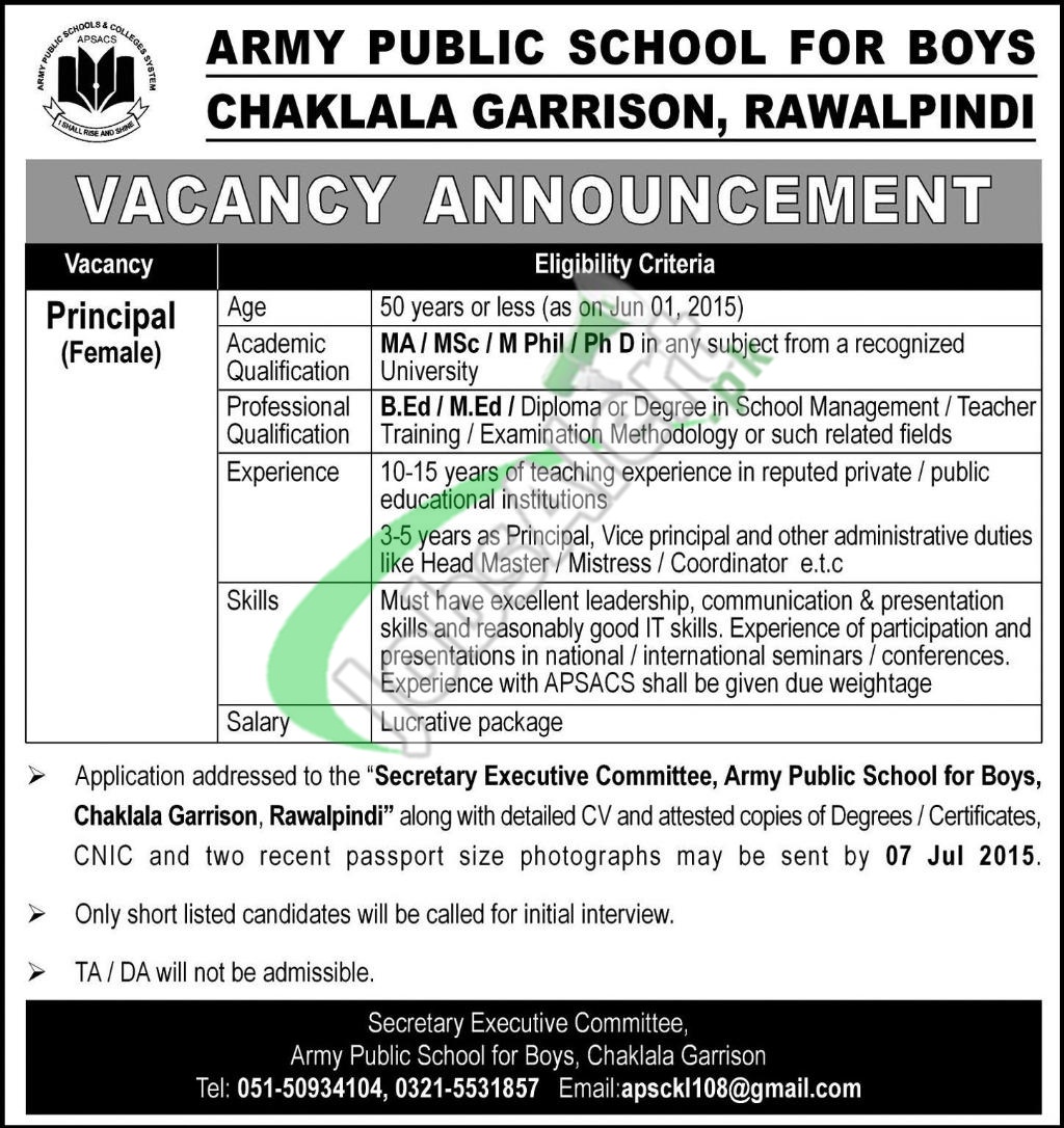 Jobs in Army Public School Rawalpindi