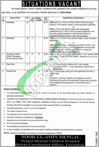 Jobs in Children's Hospital Faisalabad