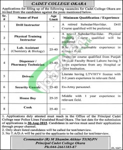 Cadet College Okara Jobs